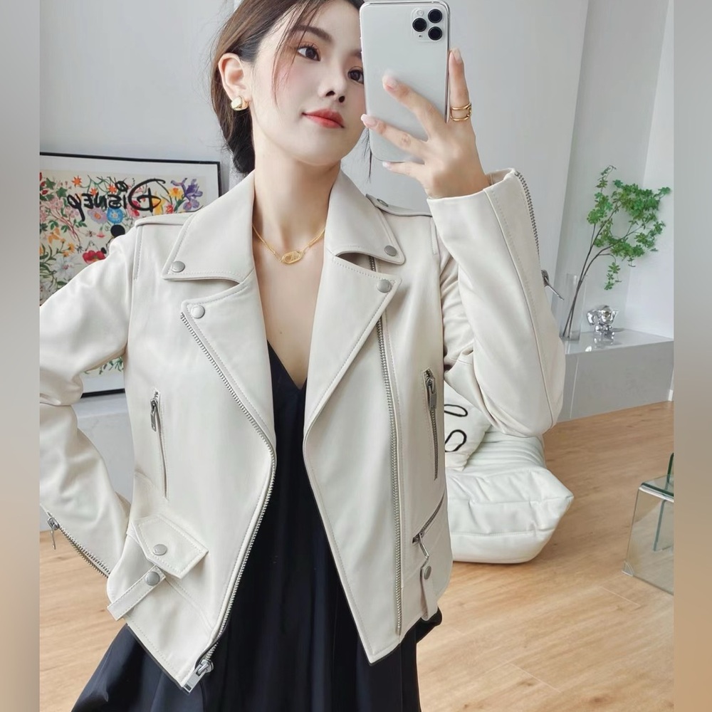 Saint Laurent white leather motorcycle jacket